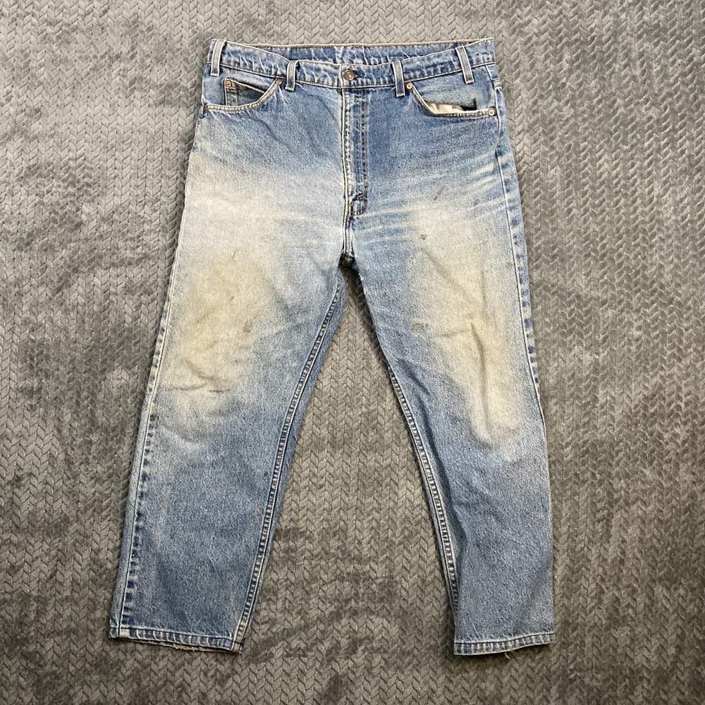 Levi's Jeans Mens 32 Orange Tab Straight Leg Light Wash Distressed Thrashed